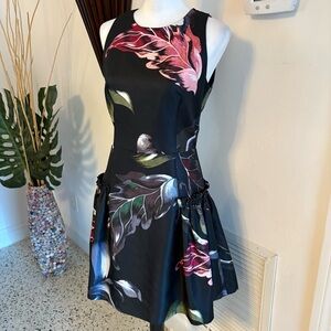 TED BAKER Stunning Black Large Paint Frill Detail A Line Dress!  NEW!  Lined! 6